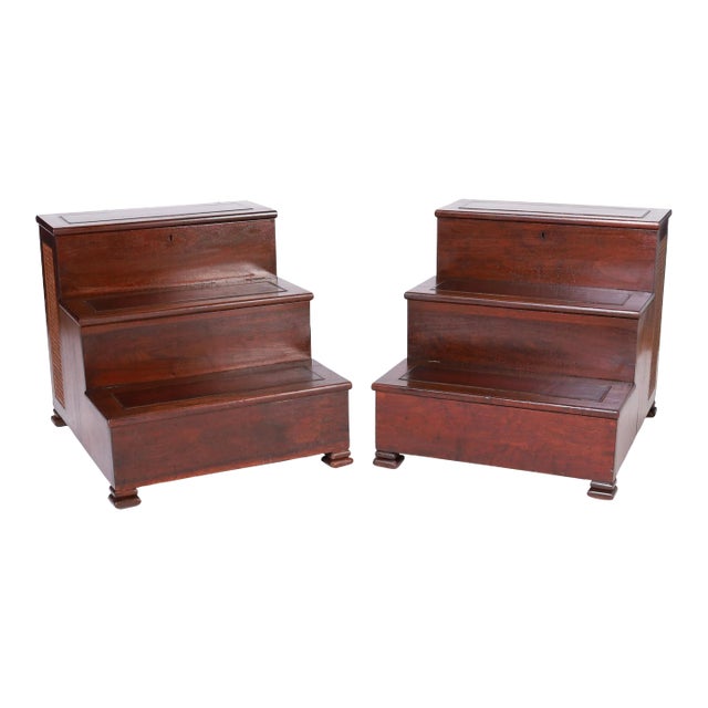 Pair of English Library Steps or Stands With Cane Panels For Sale