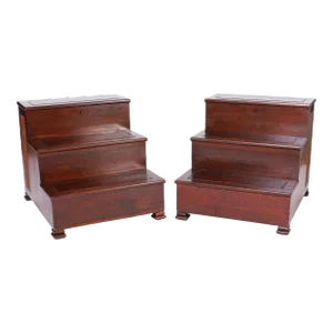 Pair of English Library Steps or Stands With Cane Panels