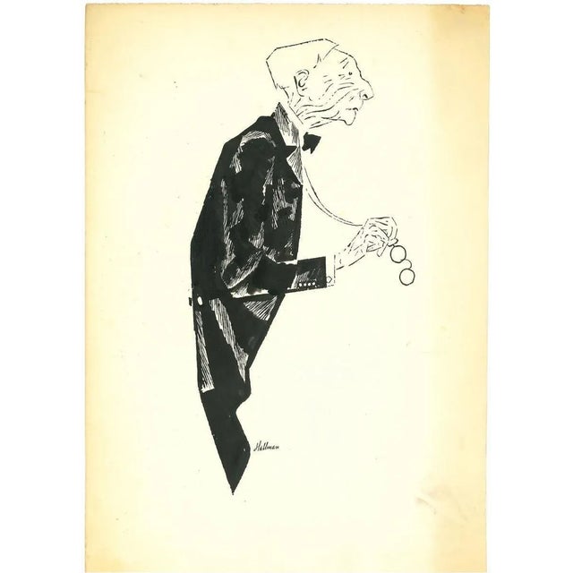 New Yorker is original black China ink drawing on ivory-colored paper, made by the Swedish illustrator and reporter Adolf...