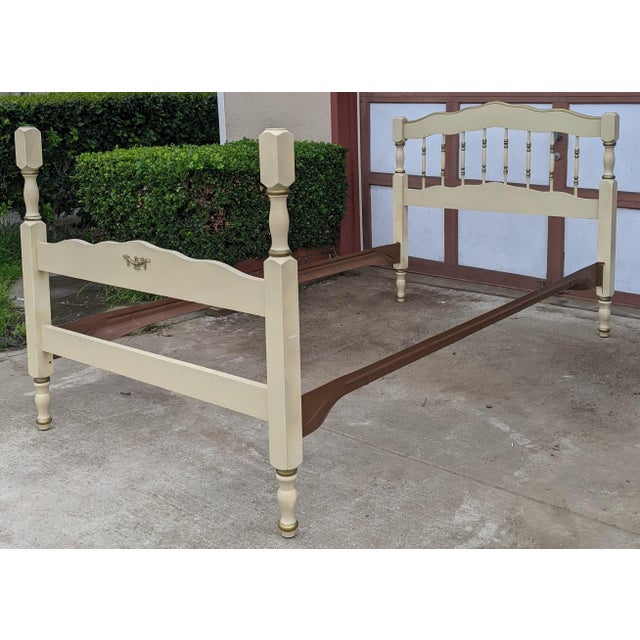 Vintage White and Gold French Provincial Twin Bed With Spindle Detailed
