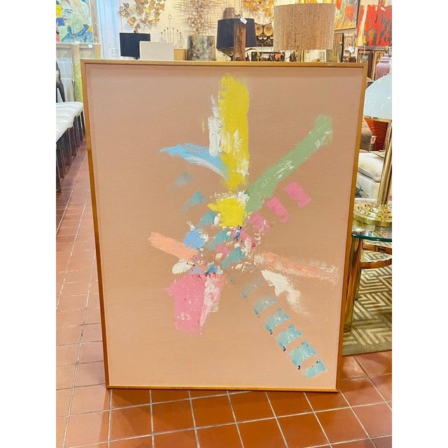 Wood Large Signed Post Modern Abstract Expressionist Painting 1980's For Sale - Image 7 of 18