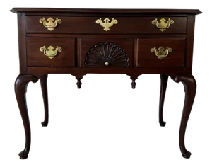 1970’s Vintage Henkel Harris Queen Anne Style Mahogany Lowboy by Councill Craftsmen, Nc