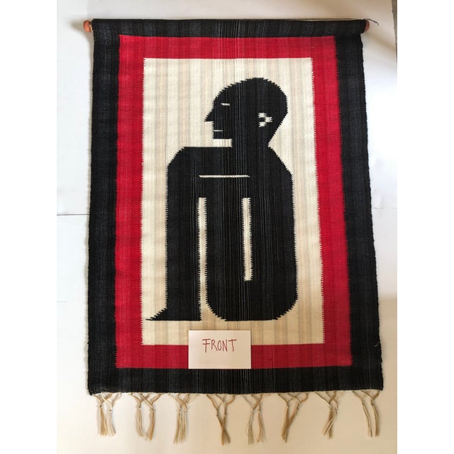 Textile Woven Red and Black Wall-Hanging Depicting Seating Man For Sale - Image 7 of 8