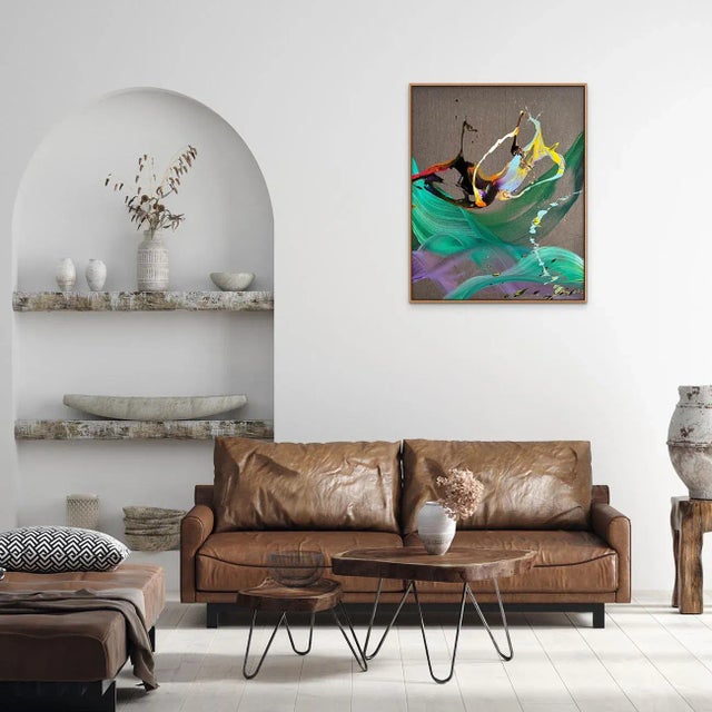 Contemporary Abstract Acrylic on Raw Canvas Painting "A Different Sunset" by Nikolaos Schizas For Sale - Image 4 of 5