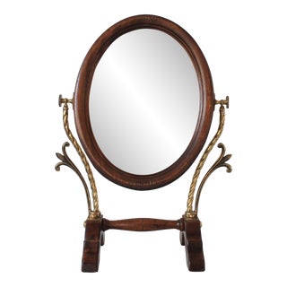 Vintage Wood & Brass Italian Swivel Vanity Mirror For Sale