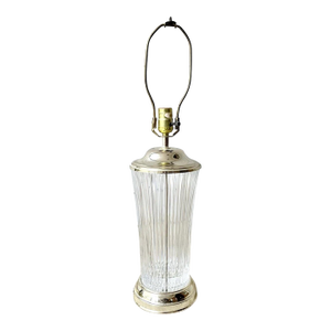 1970s Vintage Hollywood Regency-Style Ribbed Crystal & Gold Tone Metal Table Lamp