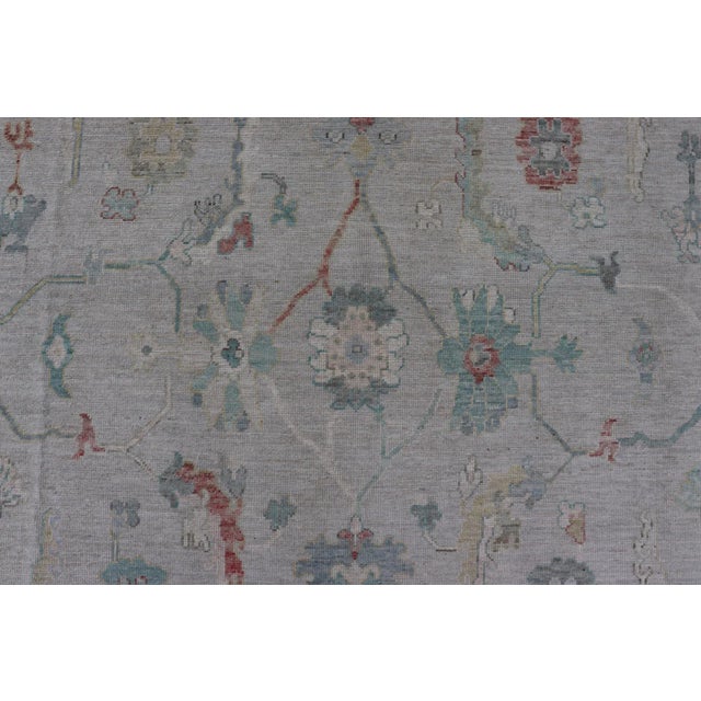2020s Large Modern Oushak With Floral Design on Light Blue Border With Pop of Colors For Sale - Image 5 of 13