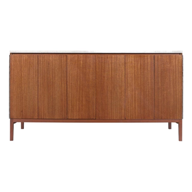 Vintage Mahogany and Travertine Credenza by Paul McCobb for Calvin Furniture For Sale