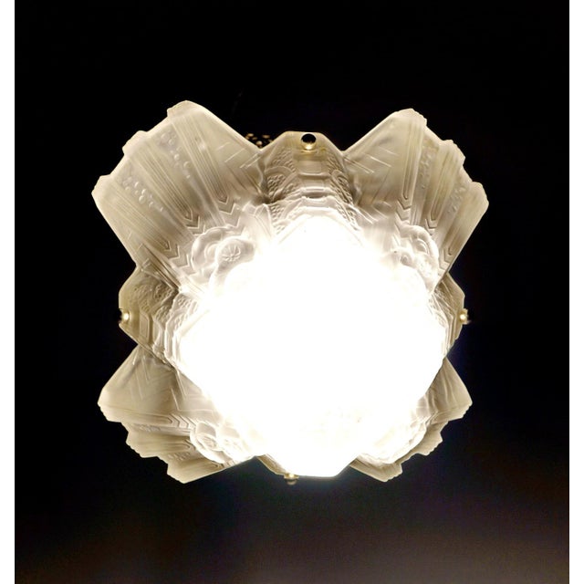 Muller Freres French Art Deco Pendant Chandelier Circa 1930 - Frosted Glass & Nickeled Bronze For Sale - Image 10 of 14