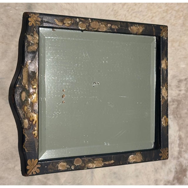 Antique English Chinoiserie Black Japanned Dressing Table Mirror / Table Top Easel Mirror For Sale - Image 17 of 18