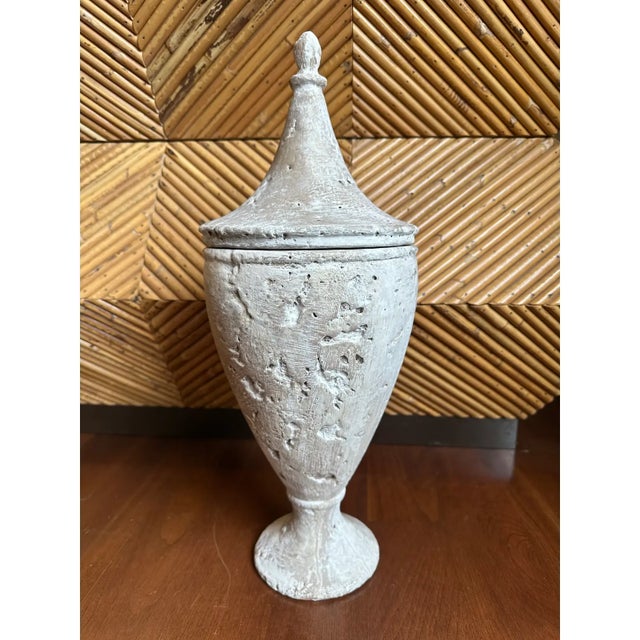 Vintage 19” French Whitewash Terracotta Lidded Urn For Sale - Image 13 of 13