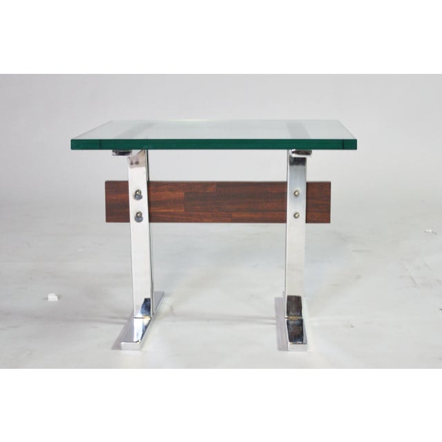 Mid-Century Modern Mid-Century "I" Frame Chrome Wood & Glass End Table For Sale - Image 3 of 6