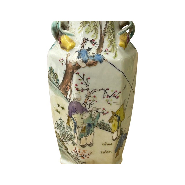 Chinese Scenery Graphic Hexagonal White Porcelain Art Vase For Sale - Image 10 of 15