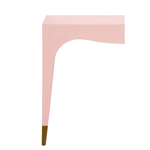 Matthew Izzo Home Mandi Glossy Pink Lacquer One Drawer Desk With Antique Brass Foot Caps For Sale In New York - Image 6 of 8