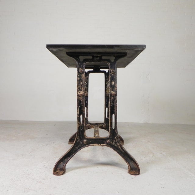 Industrial Cast Iron Garden Table with Stone Top, 1930s For Sale - Image 4 of 18