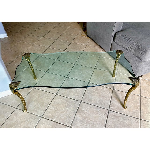 Brass Mid Century p.e. Guerin Style Brass & Glass Coffee Table With Frond Legs For Sale - Image 8 of 16