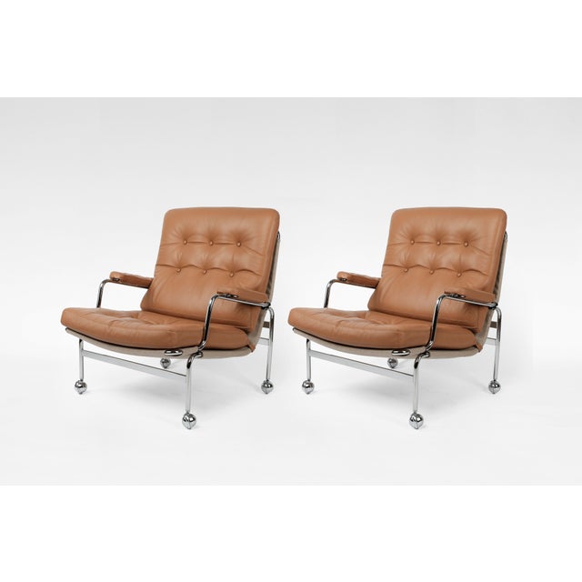 Karin Lounge Chairs in Cognac Leather by Bruno Mathsson for Dux, Set of 2 For Sale - Image 7 of 7