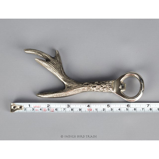 Vintage Silver Metal Deer Antler Bottle Opener For Sale - Image 4 of 4