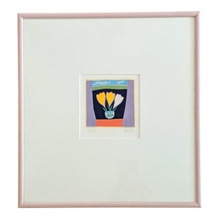 Vintage Pop Art Style Still Life Flowers in Vase Serigraph Signed For Sale