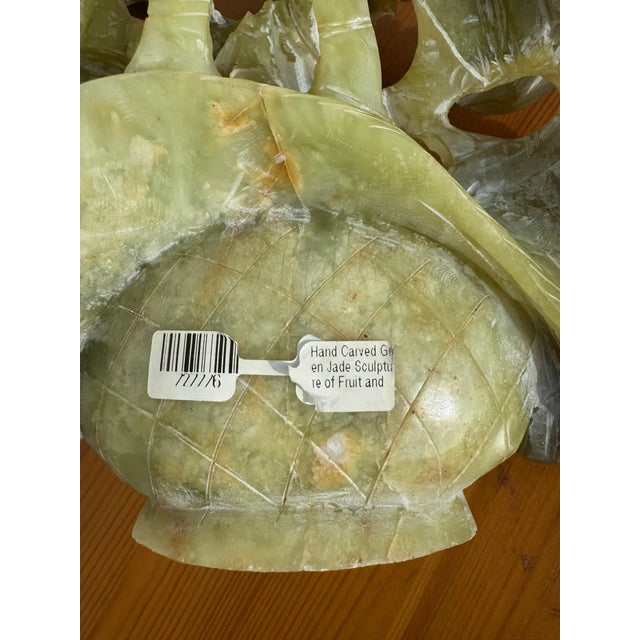 Gemstone Late 20th Century Hand Carved Green Jade Grapes & Bird Sculpture Centerpiece (2 Pieces) For Sale - Image 7 of 13