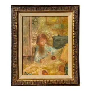 Renoir-Esque Beautifully Framed Impressionist Oil Painting Portrait of Red-Haired Girl, Signed Marià, Catalan School For Sale