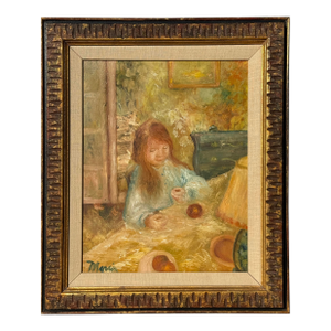 Renoir-Esque Beautifully Framed Impressionist Oil Painting Portrait of Red-Haired Girl, Signed Marià, Catalan School