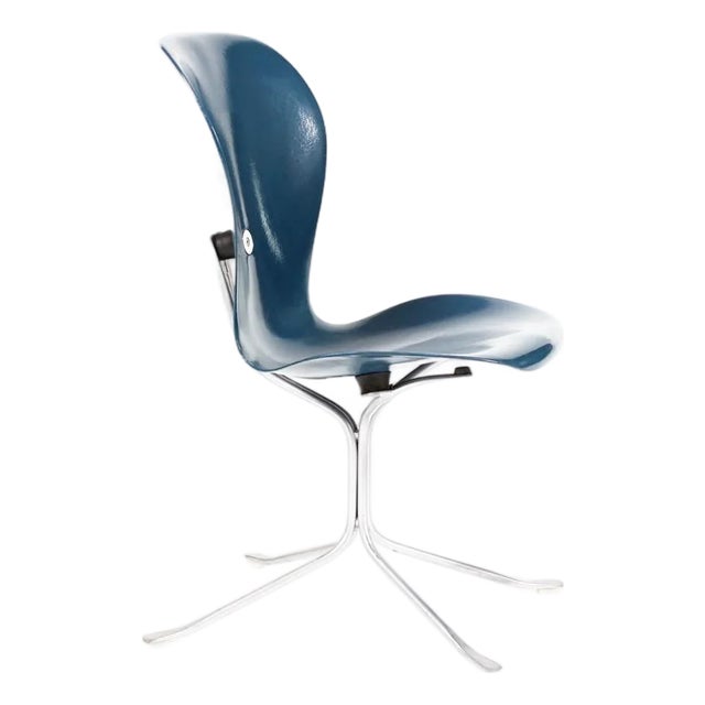 Mid Century Vintage Space Age Ion Chair — Gideon Kramer Attributed— Blue Fiberglass For Sale
