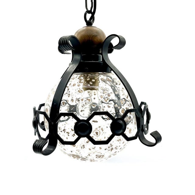 1960s Mid-Century Murano Cage Lamps in Bullicante Glass with 24k Gold Dust and Wrought Iron from Seguso, 1960s, Set of 2 For Sale - Image 5 of 18