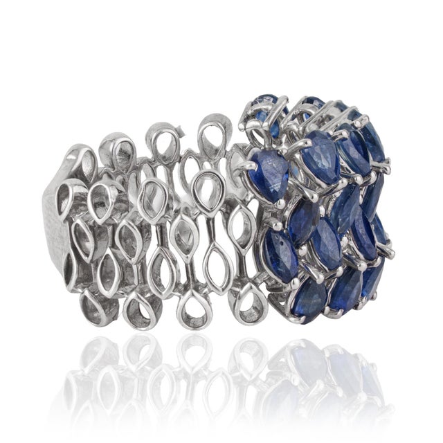 Metal 3.4 Ct Certified Natural Blue Sapphire Three Row Mosaic Cluster Ring, Size 7 For Sale - Image 7 of 14