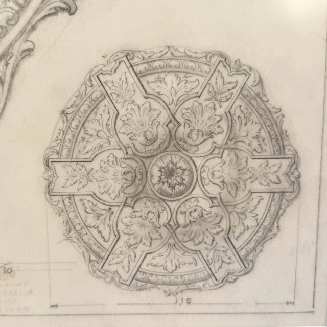 1940s Mid-20th Century Original Maison Jansen Architectural Detail Pencil Drawing For Sale - Image 5 of 5