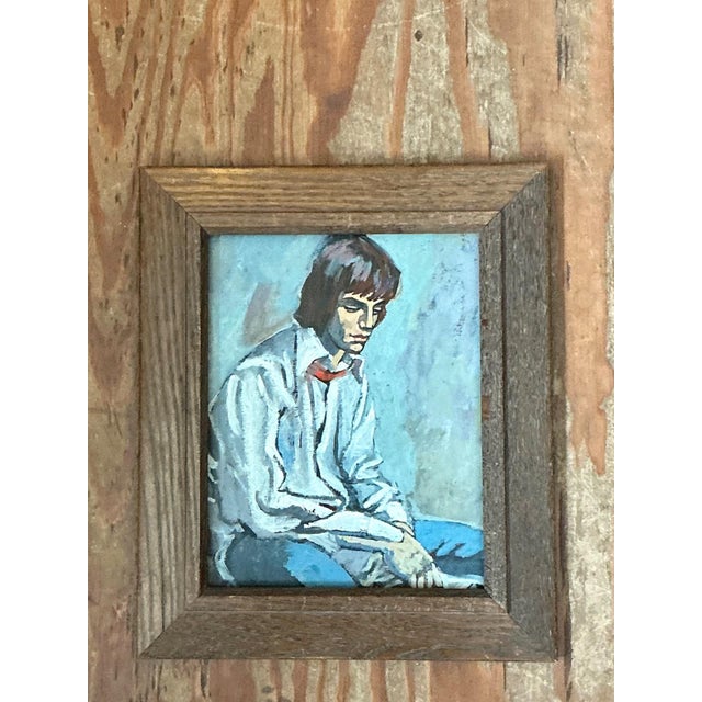 Vintage 1970s Oil Painting of Seated Man For Sale - Image 11 of 11
