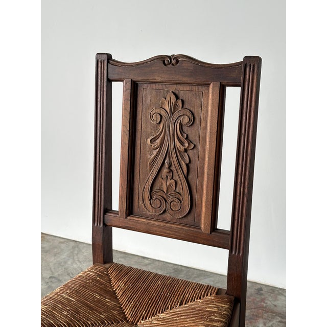 Early 20th Century French Carved Oak Rush Seat Dining Chairs, Set of 8 For Sale - Image 10 of 18