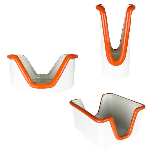 Italian White & Orange Ceramic Tableware Containers, 1970s, Set of 3 For Sale