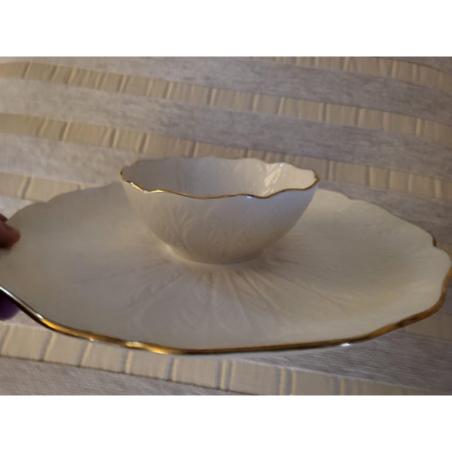 Traditional Vintage Lenox Leaf Pattern Chip and Dip Bowl With Tray For Sale - Image 3 of 6