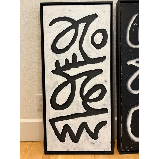 Pair of large original "scribble" black and white paintings by Nashville artist Alic Daniel. Alic Daniel is a cutting-edge...