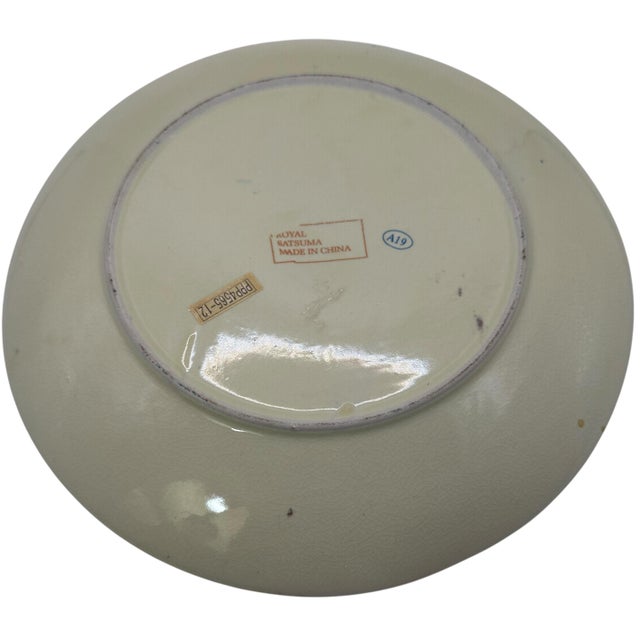 Vintage Japanese Royal Satsuma Hand-Painted Earthenware Decorative Charger For Sale - Image 12 of 12