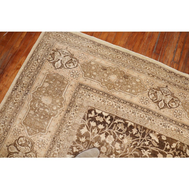 Early 20th Century Large Square Brown Persian Tabriz Rug - 13' x 14'4" For Sale - Image 11 of 12