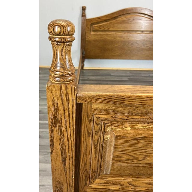 Vintage French Louis XVI Style Oak Double Bed Frame with Carved Headboard For Sale - Image 6 of 13