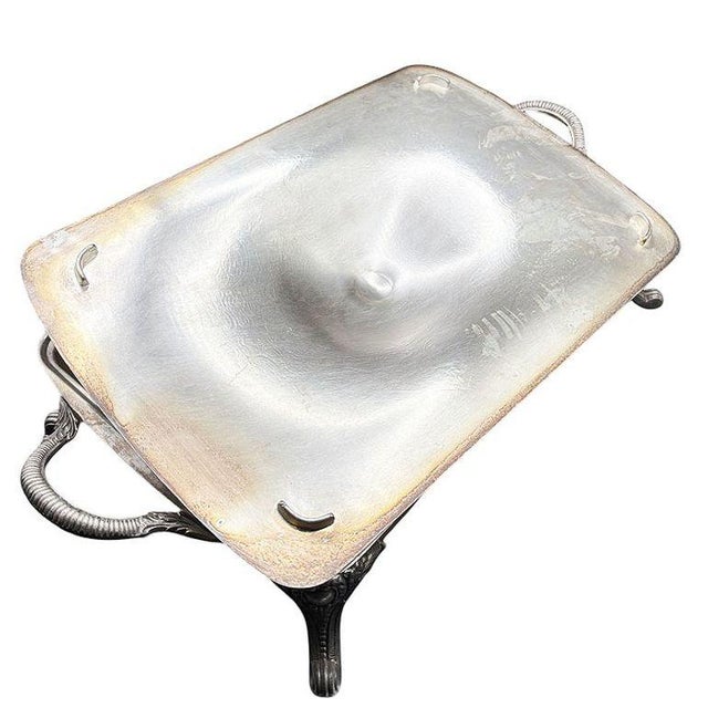 1940s Styles Mid-Century Modern Silverplate Electric Warming Chafing Dish W/ Floral & Scroll Design by Towle For Sale In Los Angeles - Image 6 of 16