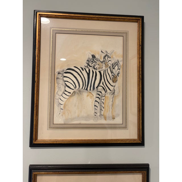 Set of 4 Original Watercolor and Ink Zebra Studies With Artist Signature on Each For Sale - Image 4 of 5