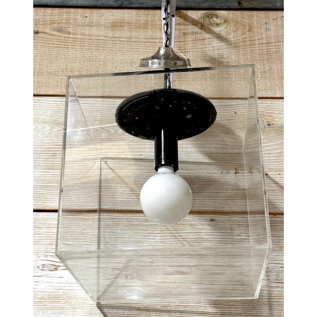 Metal Modern 16-Inch Cube Minimalist Lucite Chandelier For Sale - Image 7 of 8