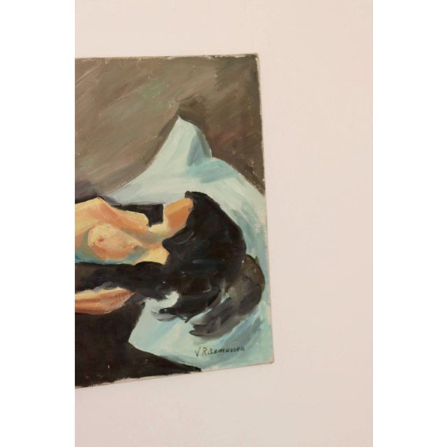 V. Rasmussen, Reclining Nude, 1950s, Oil on Canvas For Sale - Image 8 of 10