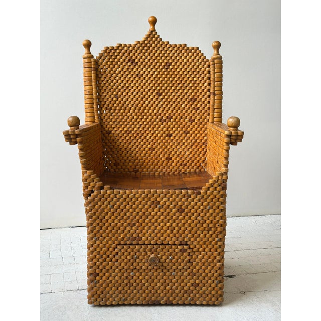 American Vintage Folk Art Stacked Disc Throne Chair With Heart Motif, Circa 1940s-50s For Sale - Image 3 of 12