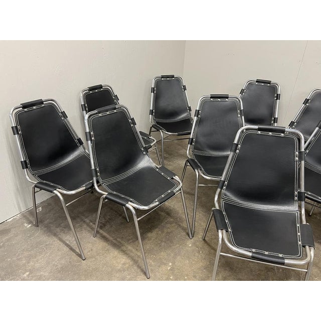 1960s Black Leather Dining Chairs by Charlotte Perriand for Les Arcs, 1960s, Set of 12 For Sale - Image 5 of 10