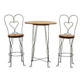 Vtg Ice Cream Parlor Bistro Dining Set Tall Table & Chairs Victorian - 3pc Set For Sale