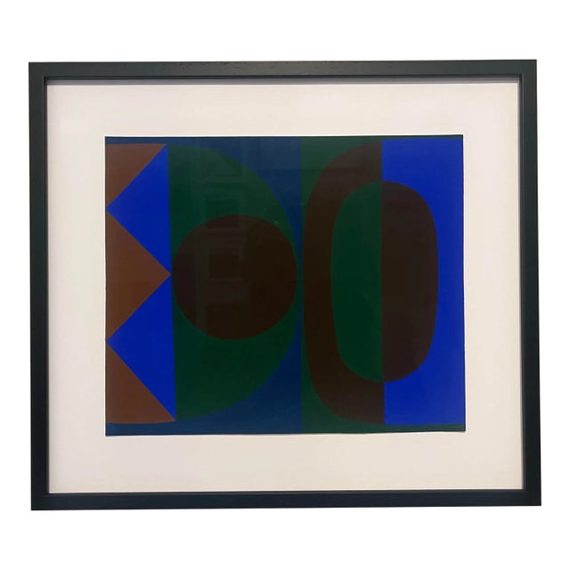 1964, Rare, Willy Müller-Brittnau (1938-2003), Modern Geometric Abstract Patterned Colorful Gouache Painting, Signed, One of a Kind, Framed For Sale
