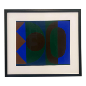 1964, Rare, Willy Müller-Brittnau (1938-2003), Modern Geometric Abstract Patterned Colorful Gouache Painting, Signed, One of a Kind, Framed