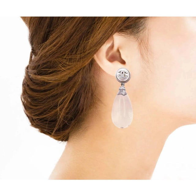Chanel Silver CC Crystal Round Pearl Water Drop XL Clip on