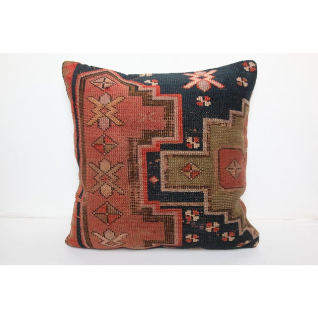 Contemporary Handmade Antique Caucasian Kazak Rug Pillow Cushion -20'' X 20'' For Sale - Image 3 of 11