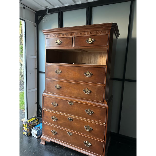 Wood Vintage Baker Furniture Chest on Chest Highboy Dresser Brass 7 Drawer For Sale - Image 7 of 12